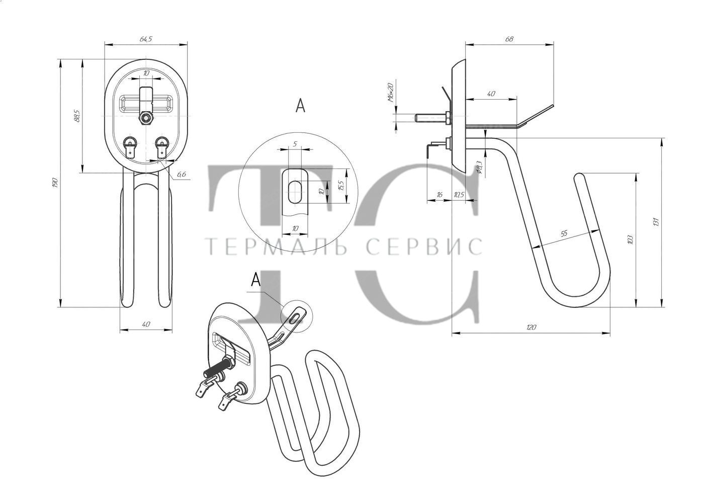 Тен 1500Вт для бойлера Арістон на овальному фланці анод М5 Thermowatt